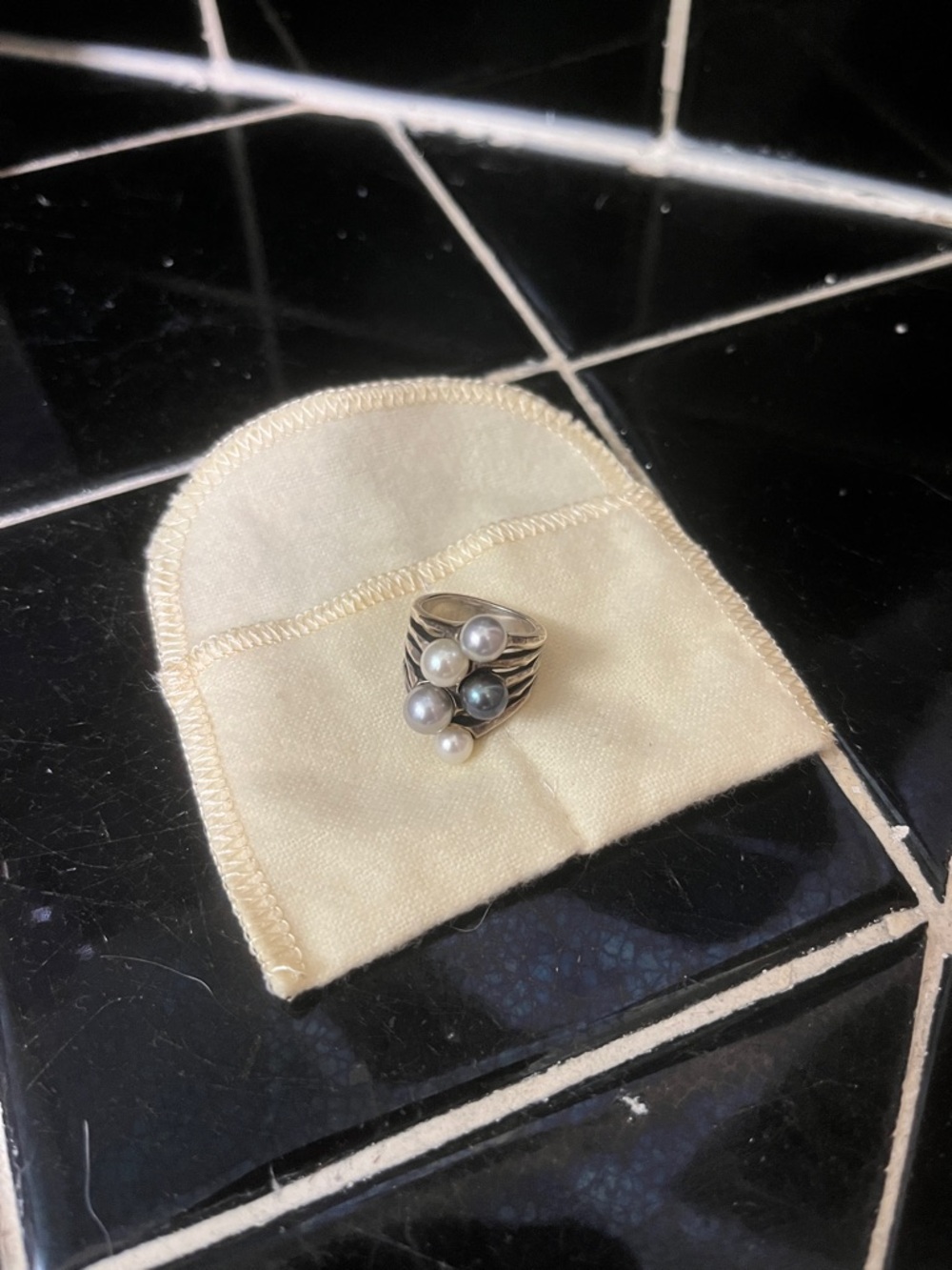 James Avery Silver Multi-Pearl Cluster Ring - Cream and Gray Pearls